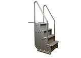 Confer Step-1 Stair Ladder Entry System with 4 Steps and 2 Handrails for Flat Bottom Above Ground Swimming Pool, Snap-in Installation, Warm Gray