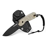 FLISSA Fixed Blade Knife, 7 Inch Full Tang Hunting Knife with Kydex Sheath and Emergency Rope, Tactical Knife with G10 Handle for Survival, Camping, Hiking (Brown)