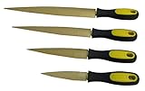 Golden Wood Rasp 4Piece Set, Fine Cut, 4'-6'-8'-10', Tapered Rasp for Wood, Leather, Soft Metals, Soft Plastic, Big Comfort Massage Handle Grip, Quality High Carbon Steel Rasp File 4-Pack