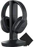 Sony Wireless RF Home Theater TV Headphones with Transmitter - 150-ft Wireless Range, Up to 20 Hours of Play Time (Black) & Zonoz Microfiber Cleaning Cloth Bundle