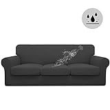 Easy-Going 100% Dual Waterproof 4 Pieces Stretch Soft Couch Cover for Dogs, Sofa Slipcover for 3 Separate Cushion Couch Leakproof Furniture Protector for Kids, Pets Dark Gray