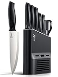 Randalfy Kitchen Knife Set with Block, 7 Pieces Chef Knife Set with Knives, Scissor, Block for Meat/Vegetables/Fruits Chopping, Slicing, Dicing&Cutting