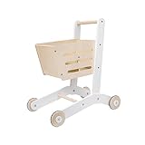 Menolana Shopping Cart Toy Wooden Portable Universal Storage Toys Large Capacity Sturdy Learning to Walk Trolley for Indoor Shop Preschool Girls Kids