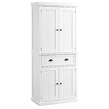 HOMCOM 72' Traditional Freestanding Kitchen Pantry Cabinet Cupboard with Doors and 3 Adjustable Shelves, White