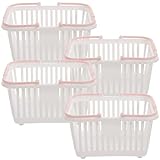 Zerodeko 4 PCS Plastic Mini Toy Shopping Basket, Kids Grocery Baskets with Handles, Pretend Play Grocery Basket, Tiny Organizer Container Bin for Party Favors Pretend Play (White)