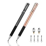 Mixoo 2-in-1 Precision Disc & Fiber Stylus with Replaceable Tips for Capacitive Touch Screen Devices (Black/Rose Gold)
