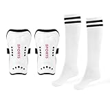 Soccer Shin Guards for Youth Kids with Soccer Socks, 3 Sizes Shin Pads Child Calf Protective Gear Lightweight Adjustable Equipment for 3-15 Years Old Girls Boys Toddler Kids Teenagers (White, S)