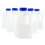Cornucopia 32oz Plastic Jugs (6-Pack); 1-Quart / 32-Ounce Bottles with Caps for Juice, Water, Sports and Protein Drinks and Milk, BPA-Free