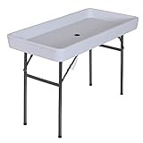 Outsunny 4FT Portable Folding Fish Fillet Cleaning Table Camping Picnic Ice Party Desk with Sink