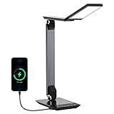 Moko Led Desk Lamp with USB Charging, Fast Charging for phone, 10W Folding Table Lamp with Touch Switch, Dimmable, Various Brightness Options, Eye-Caring, Angle Adjustable, 3/60 min Auto Timer - Metal