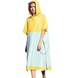 LumiSyne Changing Robe with Hood Fashion Printing Stripe Microfibre Sports Towel Beach Cover Ups Fast-Drying Robe Poncho Yellow Green