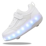 Yogeeft Kids Shoes with Wheel for Gifts - Retractable LED Double Wheels Roller Skate Shoes for Boys Girls Sneakers Light up for Christmas Birthday Gifts (Size 3.5 Big Kid White)