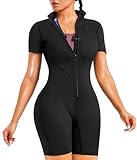 Junlan Sauna Suit for Women Full Body Jumpsuit Waist Trainers for Women Belly Fat Workout Sweat Suit(Black,Medium)