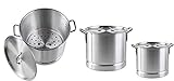 IMUSA USA 3pc Steamer 12/20/32Qt Set with Lid and Removable Rack, 3 Piece, Silver
