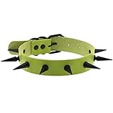 FM FM42 Green Simulated Leather PU Black-tone Spikes Rivets Punk Rock Gothic Choker Collar Necklace PN2834