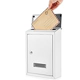 Amylove Metal Donation Box with 2 Keys Lockable MailBox Wall Mounted Suggestion Box Safe Ballot Box with Slot for Office Charity Cards Money Voting Collection, 8.3'' L x 11.8'' H x 2.8'' W(White)