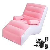 STARBRILLIANT Inflatable Deck Chair with Air Pump, Foldable Lounge Chair for Bedroom and Living Room, Indoor Sofa Lounge with Handrails(Pink)
