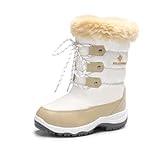 DREAM PAIRS Nordic Boys Girls Slip Resistant Faux Fur Lined Knee High Winter Snow Boots Size 4 Beige/White