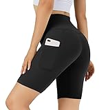 TNNZEET Biker Shorts for Women with Pockets–High Waisted 8” Black Workout Athletic Shorts