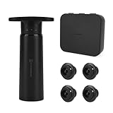 KITCHENDAO Wine Saver Pump with Sound Indicator，4 Vacuum Wine Stoppers and Storage Box, Reusable Wine Stoppers Preserver to Keep Wine Fresh, Ideal Wine Accessories Gift for Wine Lover(Black)