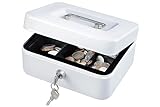 KYODOLED Medium Cash Box with Money Tray,Small Safe Lock Box with Key,Cash Drawer,7.87'x 6.30'x 3.54' White Medium