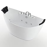 Whirlpool Bathtub 67 in. Acrylic Freestanding Bath Tub Hydromassage Gracefully Oval Shaped 8 Water Jets Soaking SPA, Double-Ended Massage Bathtubs with 2 Black Pillows , White