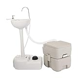 ZHIHUITONG Outdoor Garden Camping Hand Sink with Portable Toilet, Removable Hand Washing Basin Sanitary Ware for RV/Kitchen/Indoor, HDPE, White