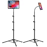 ASWINN Tablet Tripod Stand, Gooseneck 65' Height Adjustable Tablet Stand Floor with 360° Rotating Tripod Mount Suitable for iPhone,Tablet,Kindle and All 4.5-12.9 Inch Tablet and Phone (Black)