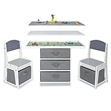 Milliard Kids 3-in-1 Play Table and Chair Set Wood with Storage Baskets, Compatible with Lego and Duplo Bricks, Activity Table Playset Furniture with Modern Gray Colors