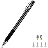 Digiroot Universal Stylus,[2-in-1] Disc Stylus Pens for All Touch Screens Cell Phones, iPad, Tablets, Laptops with 6 Replacement Tips(4 Discs, 2 Fiber Tips Included) - (Black)