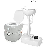 YITAHOME Portable Sink and Camping Toilet, 17 L Hand Washing Station & 5.8 Gallon Portable Toilet with Level Indicator and Rotatable Spout for Outdoor, Indoor, RV, Boat, Camper, Worksite, Travel