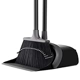 Upgrade Broom and Dustpan Set for Home, 52'' Long Handle, Standing Dustpan and Broom for Kitchen Office Lobby Floor