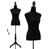 Mannequin Female Mannequin Torso Dress Form 50'-63' for Display Women Mannequin Body Height Adjustable for Sewing Wooden Tripod Base,Foam Body(Black)