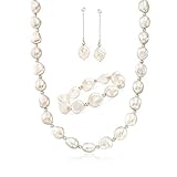 Ross-Simons 11-12mm Cultured Baroque Pearl and Sterling Silver Jewelry Set: Earrings, Bracelet and Necklace. 18 inches