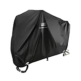 NEVERLAND Motorcycle Cover, Black Scooter Cover Waterproof Outdoor All Season, Motorbike Cover with Refletive Logo, Lock-Hole, Bandage, Storage Bag-Protect Against Dust, Debris, Rain and Weather(L)