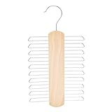 Amazon Basics 20 Bar Wooden Tie Hanger & Belt Rack - Natural, 2-Pack
