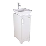 eclife 14' Bathroom Vanity and Sink Combo White Small Vanity Square Ceramic Vessel Sink & 1.5 GPM Water Save Faucet & Solid Brass Pop Up Drain (A07B08W)