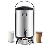 Insulated beverage Dispenser, 12L/3.2gallon 304 thickened food-grade stainless steel Hot Drink Dispenser, hot&cold water urn with thermometer faucet for hot tea&coffee, cold milk, water, juice(silver)