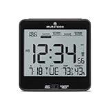 MARATHON Atomic Desk Clock, Black - Easy-to-Read 5.2” Display with Calendar + Heat & Comfort Index - Includes Alarm with Snooze & Backlight