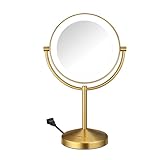 Conair Lighted Makeup Mirror, LED Vanity Mirror, 1X/10x Magnifying Mirror, Corded in Brushed Brass Finish