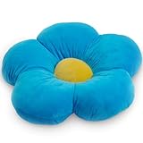 Butterfly Craze Large Blue Daisy Pillow: Flower-Shaped Lounge Pillow, Seating Cushion - Room Decor, Aesthetic for Teens & Kids; Machine-Washable Plush Microfiber, 35” Diameter