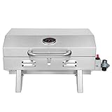 ROVSUN Portable Propane Gas Grill 12,000BTU, Tabletop Outdoor Cooking Grill for Picnic Camping RV Tailgating Patio Garden BBQ, Stainless Steel