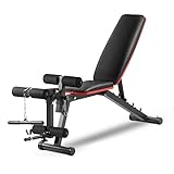 ZENOVA Weight Bench Adjustable Workout Bench Home Strength Training Bench, Incline Exercise Bench with Leg Extension and Curl (Red line)