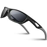 RIVBOS Polarized Sports Sunglasses Driving Sun Glasses Shades for Men Women Tr90 Frame for Cycling Baseball Running Rb831 Black&Grey, Large