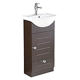 Mahayla Small Bathroom Cabinet Vanity Sink White Heavy Duty Ceramic Wall mount Sink with Modern Dark Oak Cabinet Vanity, Chrome Faucet, Pop Up Drain and Overflow Renovators Supply Manufacturing