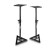Pyle Sonos Speaker Stand Pair of Sound - Play 1 and 3 Holder, Telescoping Height Adjustable from 26” - 52” Inch, High Heavy Duty Three-point Triangle Base w/ Floor Spikes and 9” Square Platform