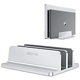 OMOTON [Updated Dock Version Vertical Laptop Stand, Double Desktop Stand Holder with Adjustable Dock (Up to 17.3 inch), Fits All MacBook/Surface/Samsung/HP/Dell/Chrome Book (Silver)