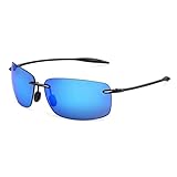 JULI Sports Polarized Sunglasses for Men Women Tr90 Rimless Frame for Running Fishing Golf Surf Driving(Blue)