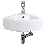 Wall Mount Small Corner Bathroom Sink and Faucet Combo with Overflow Triangle White Porcelain Ceramic Wall Hung Mini Vanity Space Bathroom sink, Faucet and Drain Combo