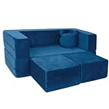 Milliard Kids Couch - Modular Kids Sofa for Toddler and Baby Playroom/Bedroom Furniture (Navy Blue) with Bonus Pillow